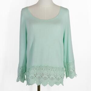Rue21 Women’s Mint Green Lace Trim Long Sleeve Scoop Neck Top Stretch Size L